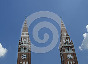 Twin towers of the Votive Church in Szeged