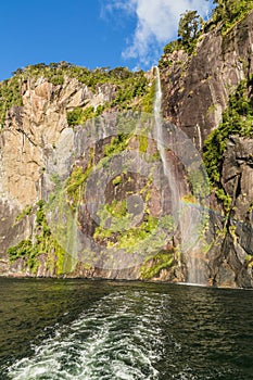 Twin Waterfalls. Milford Sound. Fiordland national park, South island, New Zealand