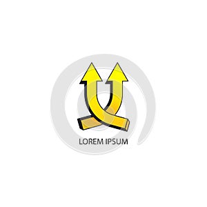 Twin yellow up arrow icon isolated on white background. Company logo design template. Successful progress or grow up next level