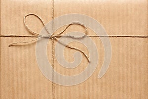 Twine bow on kraft wrapping paper background