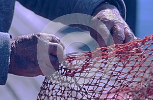 Twine Man's Hands & Fishing Net