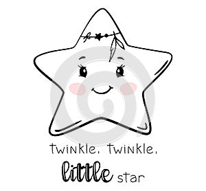 Twinkle twinkle little star. Star boho children's print for t-shirt or baby bodysuit.