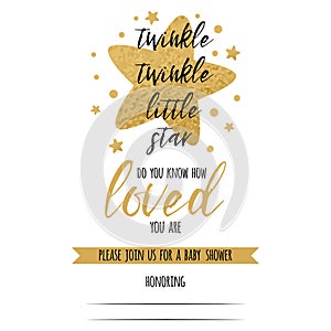 Twinkle twinkle little star text with gold stars for girl baby shower card sign print photo