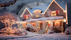 twinkling christmas lights home outside