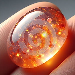 Twinkling sunstone cabochon with orange and red sparkles, pried photo