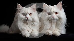 Twinning: Two Adorable White Cats Looking Straight Into The Camera