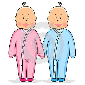 Twins as cute babies holding hands