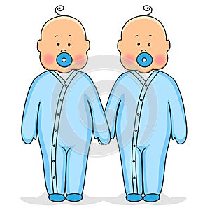 Twins as cute babies holding hands