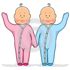 Twins as cute babies holding hands