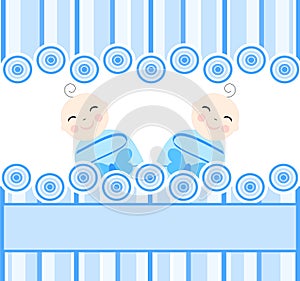 twins boys on blue striped background
