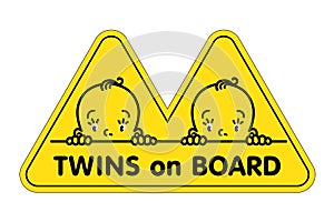 Twins in car sticker. Fases of baby boys and logo photo