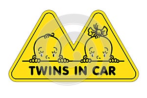 Twins in car sticker. Fases of baby boy and girl photo