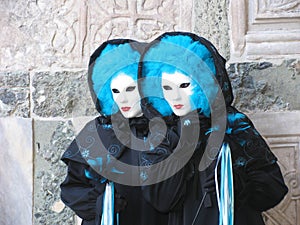 Twins in Carnival costumes & masks, Italy, Venice photo