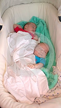 Twins in a hand cart - babies