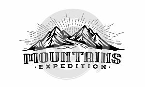 Twins Mountains with river logo template photo