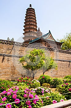 Twins pagodas and Peonies-The old landmark of Taiyuan city