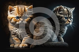 Twins Siblings Exotic Shorthair Cats Black Background. Generative AI