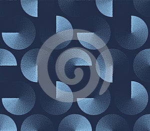 Twirl Circles Vector Seamless Pattern Trend Dark Blue Retro Abstract Background