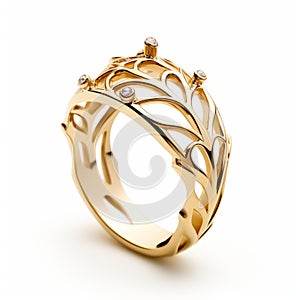 Intricate Gold Ring With Diamond Accents - Futuristic Organic Design