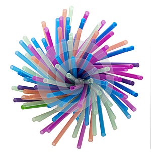 Twist of colourful bendy drinking straws on white background as EU parliament votes to ban single-use plastics