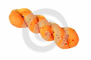 Twist Doughnut with glaze orange and colorful sprinkles