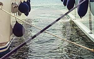 Twisted Anchoring Ropes Between Two Yachts. Isolated.