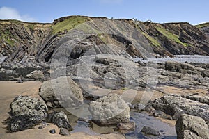Twisted rock formations on the Cornish cliffs