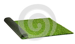 Twisted artificial green grass isolated on white