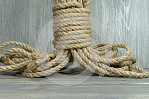 Twisted burlap jute twine rope in close-up