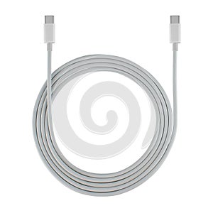 twisted cable with Type-C connectors, insulated on white background