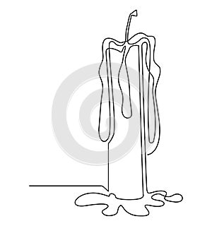 Twisted candle burns. One line drawing illustration
