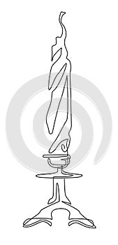 Twisted candle burns. One line drawing. Vector illustration