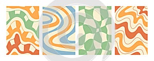 Distorted wavy retro patterns background set