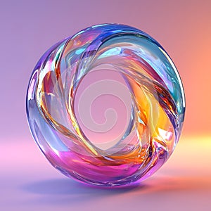 Twisted Glass Torus With Purple and Orange Gradient Lighting Image
