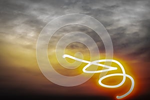 Twisted lines on evening sky after color sunset