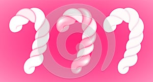 Twisted marshmallow canes set. Sweets vector illustration.