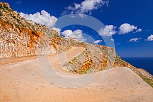 Twisted mountain road to the Seitan limania beach on Crete