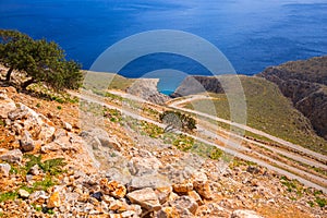 Twisted mountain road to the Seitan limania beach on Crete