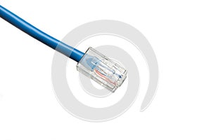 Twisted pair patch cord blue network Internet cable isolated over white background