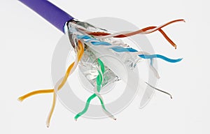 Twisted pair UTP network cable with central plastic support, aluminium foil shielding and violet PVC insulation jacket