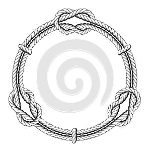Retorcido soga círculo alrededor marco a nodos 