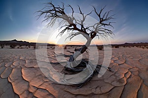 Twisted Solitude: Lone Tree in Desert Magic Hour