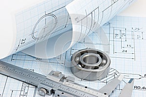 technical drawing and callipers