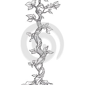 Twisted Tree Illustration A Detailed Line Drawing of a Whimsical Tree with Intricate Branches and Leaves