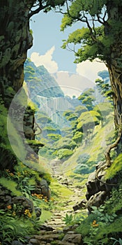 Anime-inspired Forest Waterfall With Ps1 Graphics photo