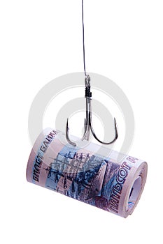 Twisting banknotes hanging on a hook