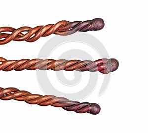 The twisting of copper electrical wires isolated on  white background.