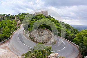 Twisting road on Sant Salvador mountain, Mallorca island, Spain