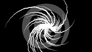 Twisting spiral of tentacles. Animation. Abstract animation of spiral growing out of middle like roots on black