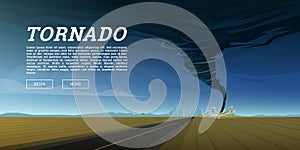 Twisting tornado or storm from sea hurricane in ocean. Realistic tropical natural disaster or cataclysm, catastrophe and